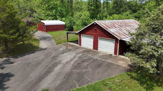 1320 Horseshoe Point Rd, Henry, VA 24102 - garage with a garage and a wooded view