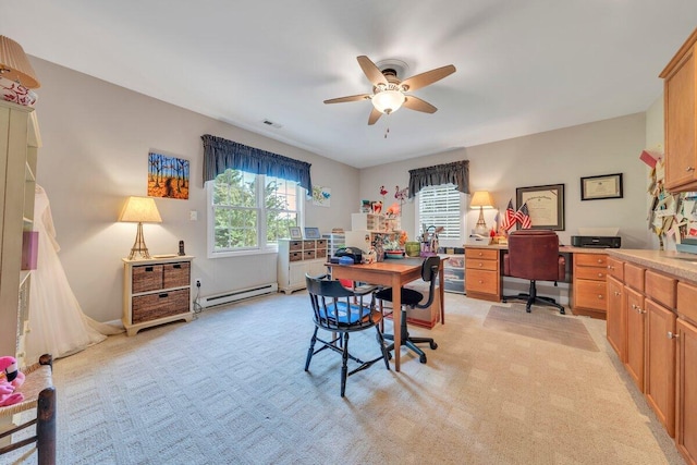 1017 Joffrey Dr, Huddleston, VA 24104 - office featuring ceiling fan, light colored carpet, and baseboard heating