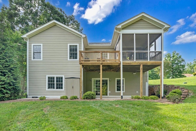 1017 Joffrey Dr, Huddleston, VA 24104 - rear view of property with a lawn, a deck, a sunroom, and a patio area