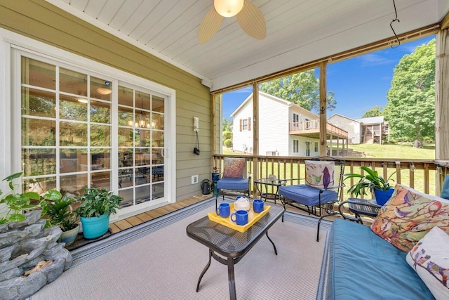 1017 Joffrey Dr, Huddleston, VA 24104 - sunroom / solarium featuring a ceiling fan
