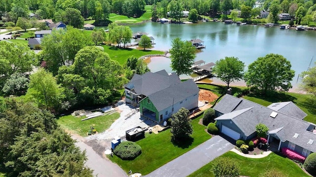 95 Shoreline Cir, Penhook, VA 24137 - aerial view of residential area with a large body of water and a tree filled landscape