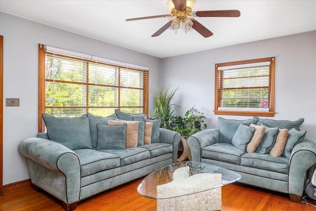 1829 Court St NW, Roanoke, VA 24012 - living area featuring ceiling fan, wood finished floors, and baseboards