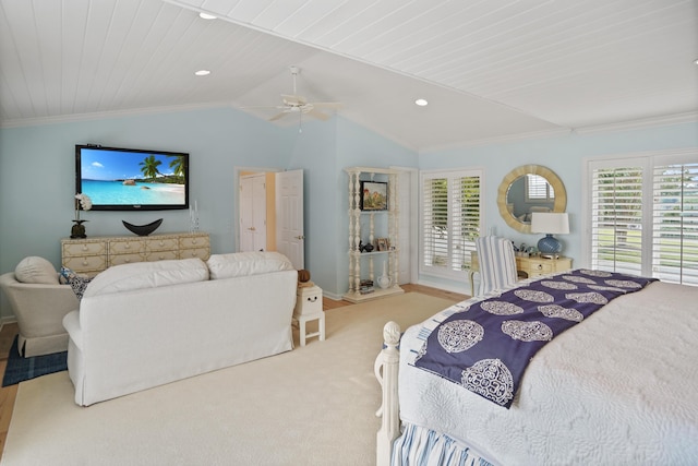 392 Carrs Point Ln, Moneta, VA 24121 - bedroom featuring vaulted ceiling, baseboards, ceiling fan, access to exterior, and recessed lighting