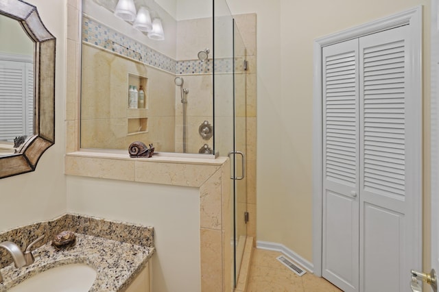 392 Carrs Point Ln, Moneta, VA 24121 - full bath featuring a closet, a shower stall, vanity, and tile patterned flooring