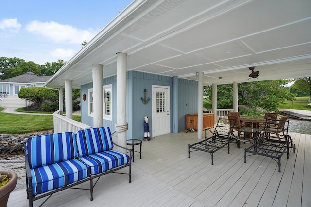392 Carrs Point Ln, Moneta, VA 24121 - deck with outdoor lounge area and a ceiling fan