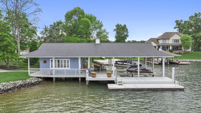 392 Carrs Point Ln, Moneta, VA 24121 - dock area with boat lift and a water view