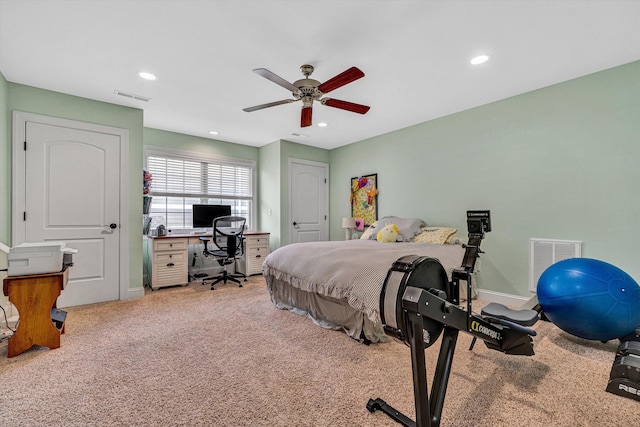 4742 Leigh Ln, Roanoke, VA 24018 - bedroom with carpet floors, recessed lighting, baseboards, a ceiling fan, and an office area