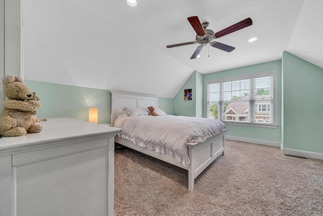 4742 Leigh Ln, Roanoke, VA 24018 - bedroom featuring lofted ceiling, baseboards, light colored carpet, recessed lighting, and a ceiling fan