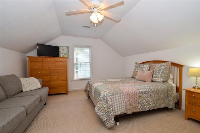 7635 Peebles Ln, Roanoke, VA 24018 - bedroom with light colored carpet, lofted ceiling, and ceiling fan