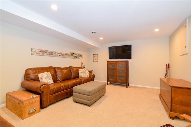 7635 Peebles Ln, Roanoke, VA 24018 - living room featuring recessed lighting, light carpet, and baseboards
