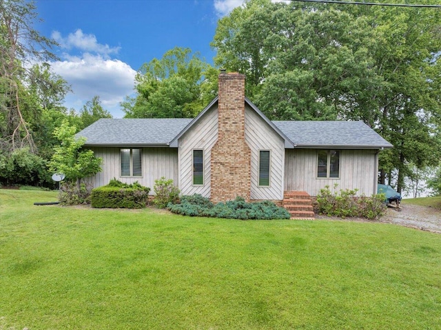 48 Overlook Rd, Hardy, VA 24101 - view of front facade with a chimney, a front yard, and roof with shingles