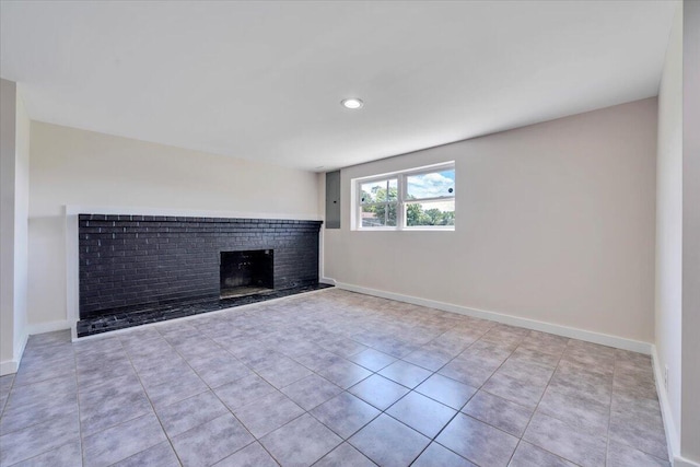 3734 Long Meadow Ave NW, Roanoke, VA 24017 - unfurnished living room featuring a fireplace, baseboards, recessed lighting, and tile patterned floors