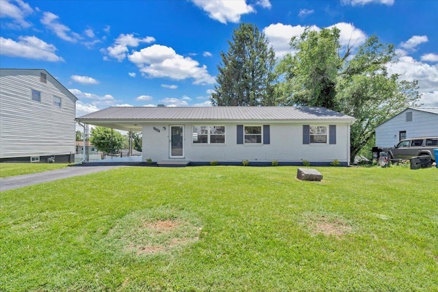 3734 Long Meadow Ave NW, Roanoke, VA 24017 - view of front of house featuring a carport, a front lawn, metal roof, and driveway