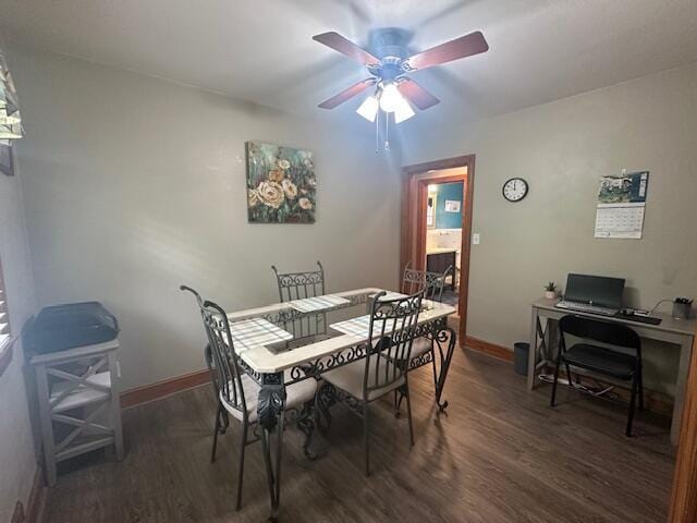 586 Graceland Dr, Bassett, VA 24055 - dining room featuring wood finished floors, a ceiling fan, baseboards, and a desk