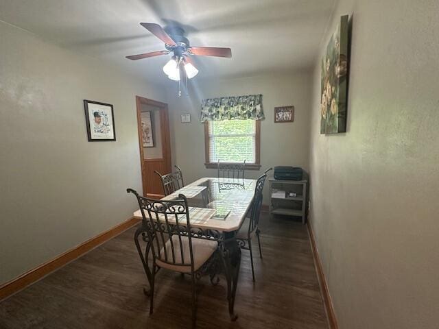 586 Graceland Dr, Bassett, VA 24055 - dining room with wood finished floors, baseboards, and ceiling fan