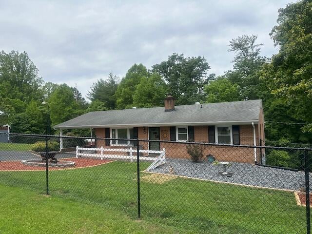 586 Graceland Dr, Bassett, VA 24055 - ranch-style home with a chimney and brick siding