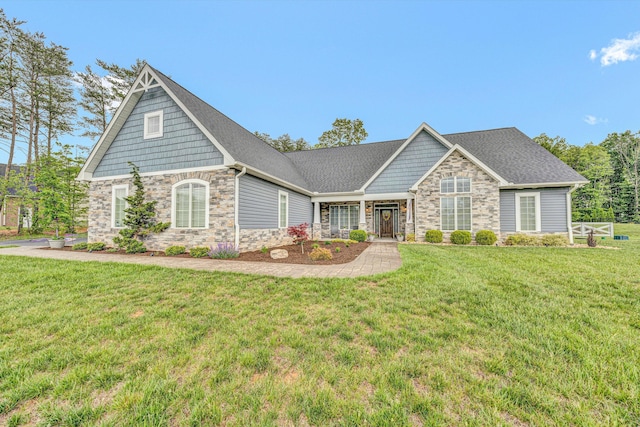 700 Thornblade Way, Blue Ridge, VA 24064 - craftsman-style home featuring stone siding, a front lawn, and a shingled roof