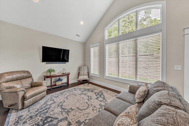 700 Thornblade Way, Blue Ridge, VA 24064 - living area featuring high vaulted ceiling, wood finished floors, baseboards, and recessed lighting