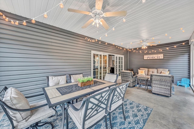 700 Thornblade Way, Blue Ridge, VA 24064 - view of patio featuring outdoor lounge area, a ceiling fan, and outdoor dining space