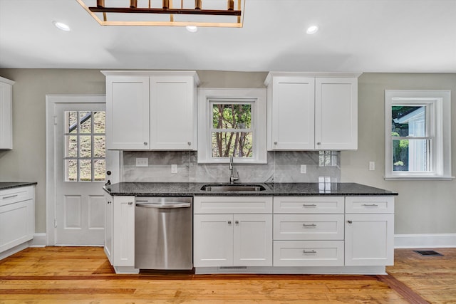 4816 Colonial Ave, Roanoke, VA 24018 - kitchen with dishwasher, a sink, white cabinets, baseboards, and plenty of natural light