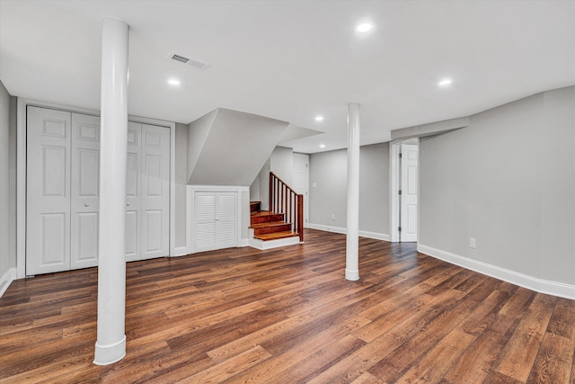 4816 Colonial Ave, Roanoke, VA 24018 - finished below grade area with wood finished floors, baseboards, stairway, and recessed lighting