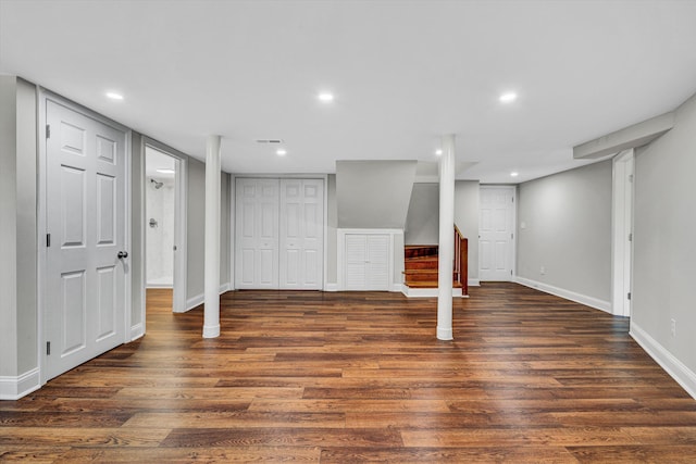 4816 Colonial Ave, Roanoke, VA 24018 - finished below grade area with wood finished floors, baseboards, recessed lighting, and stairway