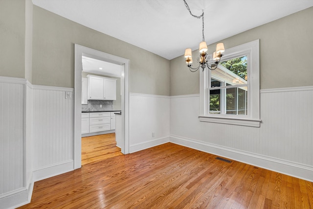 4816 Colonial Ave, Roanoke, VA 24018 - unfurnished dining area featuring a chandelier, light wood finished floors, and wainscoting