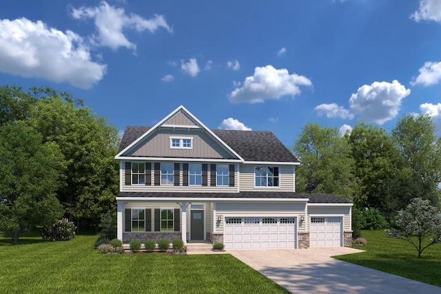 7229 Fairway Ridge Cir, Salem, VA 24153 - craftsman inspired home featuring concrete driveway, a front lawn, stone siding, and board and batten siding