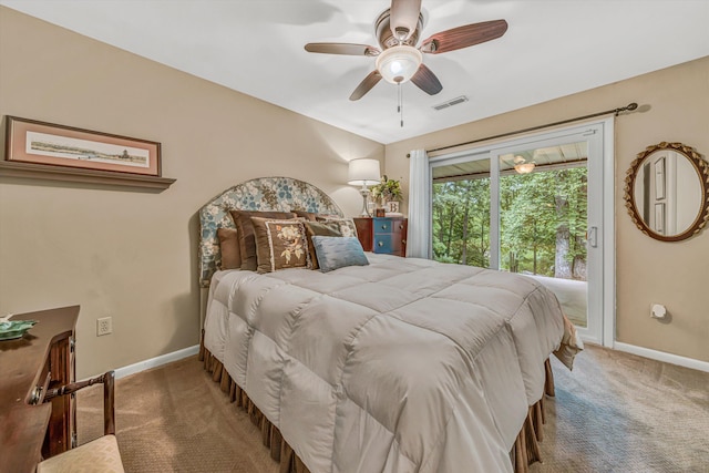 402 Anchor Dr, Moneta, VA 24121 - carpeted bedroom featuring baseboards, access to outside, and a ceiling fan