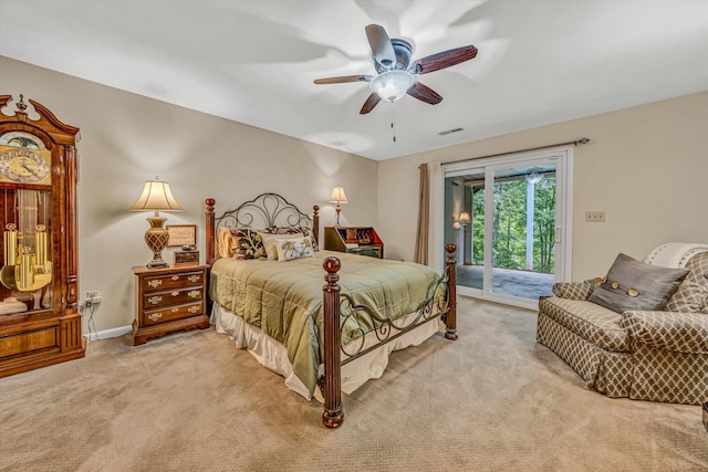 402 Anchor Dr, Moneta, VA 24121 - bedroom featuring access to exterior, light carpet, and a ceiling fan