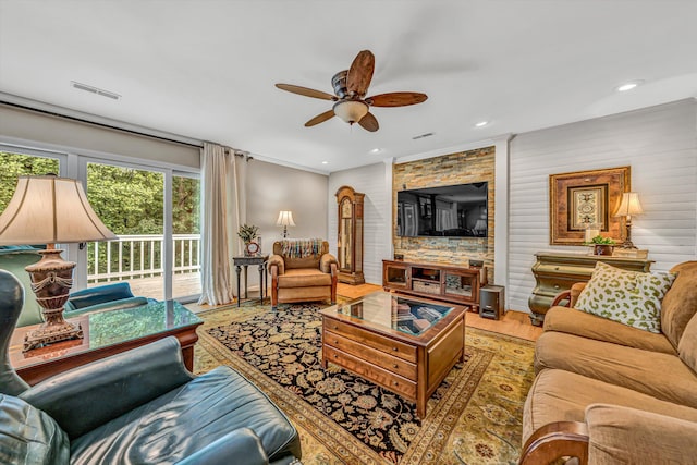 402 Anchor Dr, Moneta, VA 24121 - living area with ceiling fan, wood finished floors, and recessed lighting