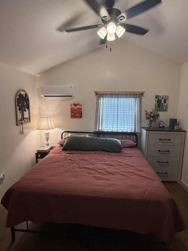 7506 Roaring Run Rd Unit 1, Covington, VA 24426 - bedroom with a wall mounted air conditioner, vaulted ceiling, ceiling fan, and baseboards