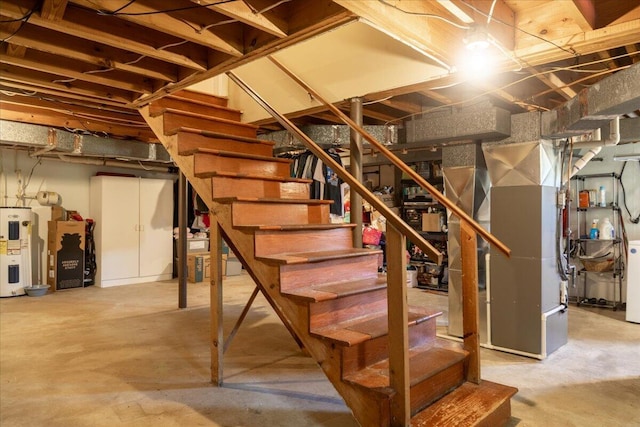 160 Mountain View Dr, Rocky Mount, VA 24151 - unfinished basement featuring water heater, stairway, and heating unit