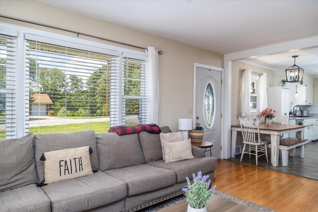 160 Mountain View Dr, Rocky Mount, VA 24151 - living area featuring wood finished floors and a chandelier