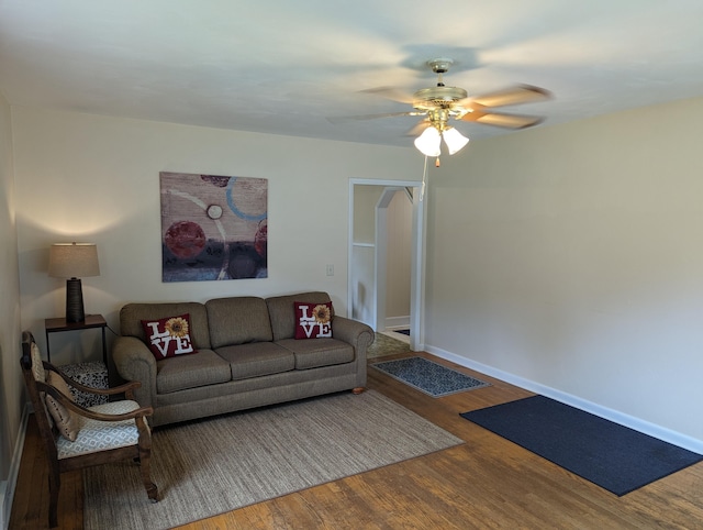 150 Harvey St, Rocky Mount, VA 24151 - living area featuring wood finished floors, ceiling fan, and baseboards