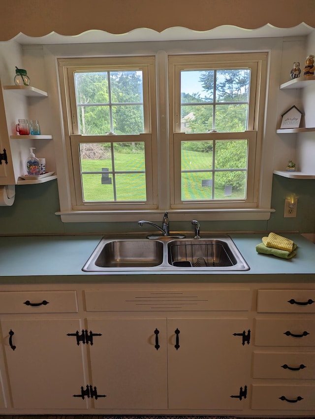 150 Harvey St, Rocky Mount, VA 24151 - kitchen featuring open shelves, white cabinetry, and light countertops