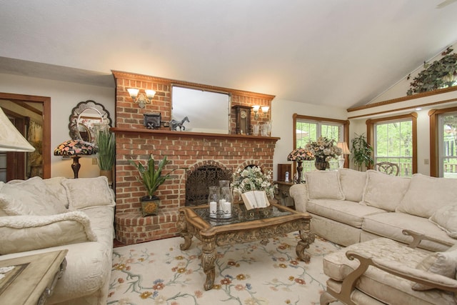 157 Burks Hollow Rd SW, Willis, VA 24380 - living room featuring lofted ceiling and a fireplace