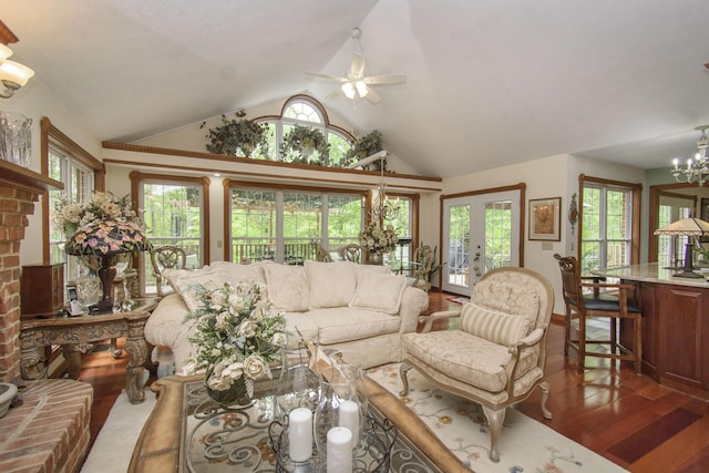157 Burks Hollow Rd SW, Willis, VA 24380 - living room with ceiling fan, wood finished floors, plenty of natural light, a chandelier, and lofted ceiling