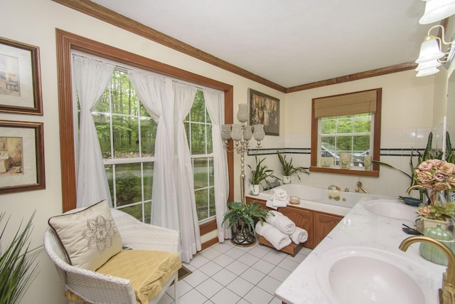 157 Burks Hollow Rd SW, Willis, VA 24380 - full bath with tile patterned floors, healthy amount of natural light, double vanity, a bath, and ornamental molding