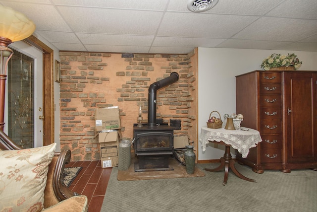 157 Burks Hollow Rd SW, Willis, VA 24380 - detailed view of a paneled ceiling and a wood stove