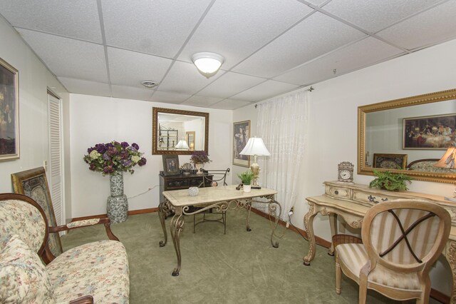 157 Burks Hollow Rd SW, Willis, VA 24380 - office area with a paneled ceiling, carpet flooring, and baseboards