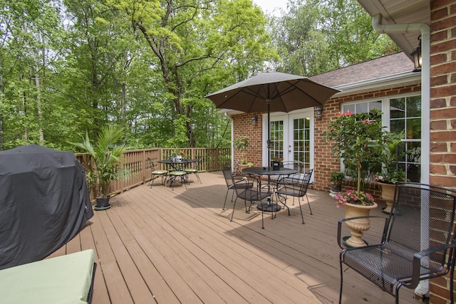 157 Burks Hollow Rd SW, Willis, VA 24380 - wooden terrace featuring outdoor dining area, french doors, and area for grilling
