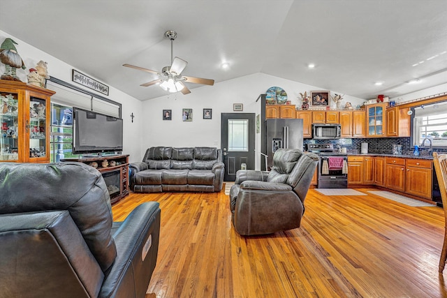 22 Spring Branch Ln, Fincastle, VA 24090 - living room with lofted ceiling, light wood-style flooring, and a ceiling fan