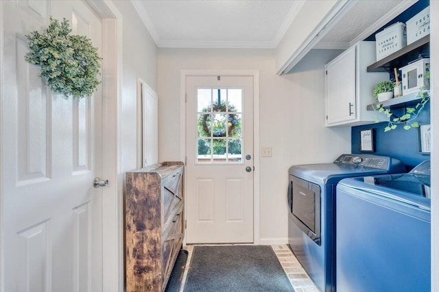 1028 Park Mountain Ter, Huddleston, VA 24104 - laundry room featuring cabinet space, washer and dryer, and crown molding