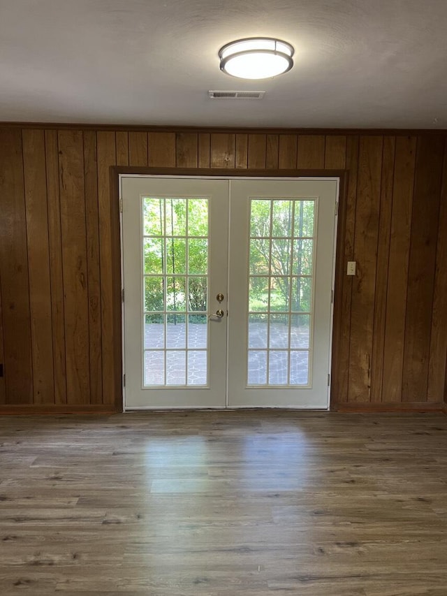 1878 Cranwell Dr, Vinton, VA 24179 - doorway to outside with french doors, wood walls, and wood finished floors