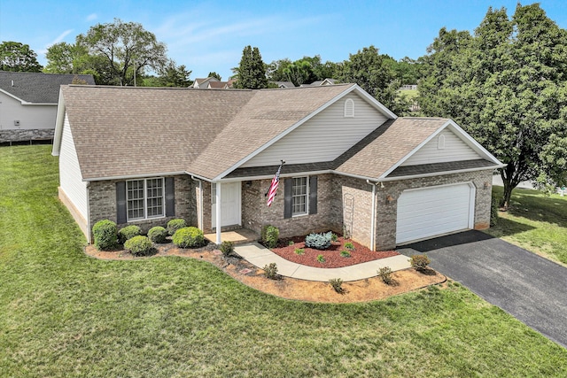 1801 Meadows Ct, Vinton, VA 24179 - view of front of house with a garage, driveway, a shingled roof, brick siding, and a front yard