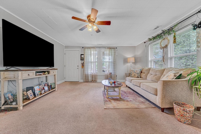 1514 Redwood Rd SE, Roanoke, VA 24014 - carpeted living room with healthy amount of natural light, a ceiling fan, and baseboards