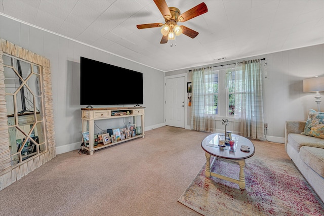 1514 Redwood Rd SE, Roanoke, VA 24014 - living area with carpet, ceiling fan, baseboards, and ornamental molding