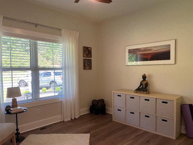 844 Lakewatch Cir, Moneta, VA 24121 - living area with wood finished floors, a ceiling fan, and baseboards
