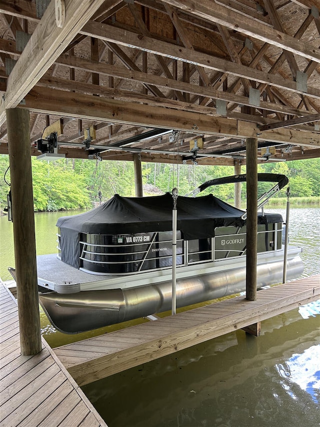 844 Lakewatch Cir, Moneta, VA 24121 - dock area featuring boat lift and a water view